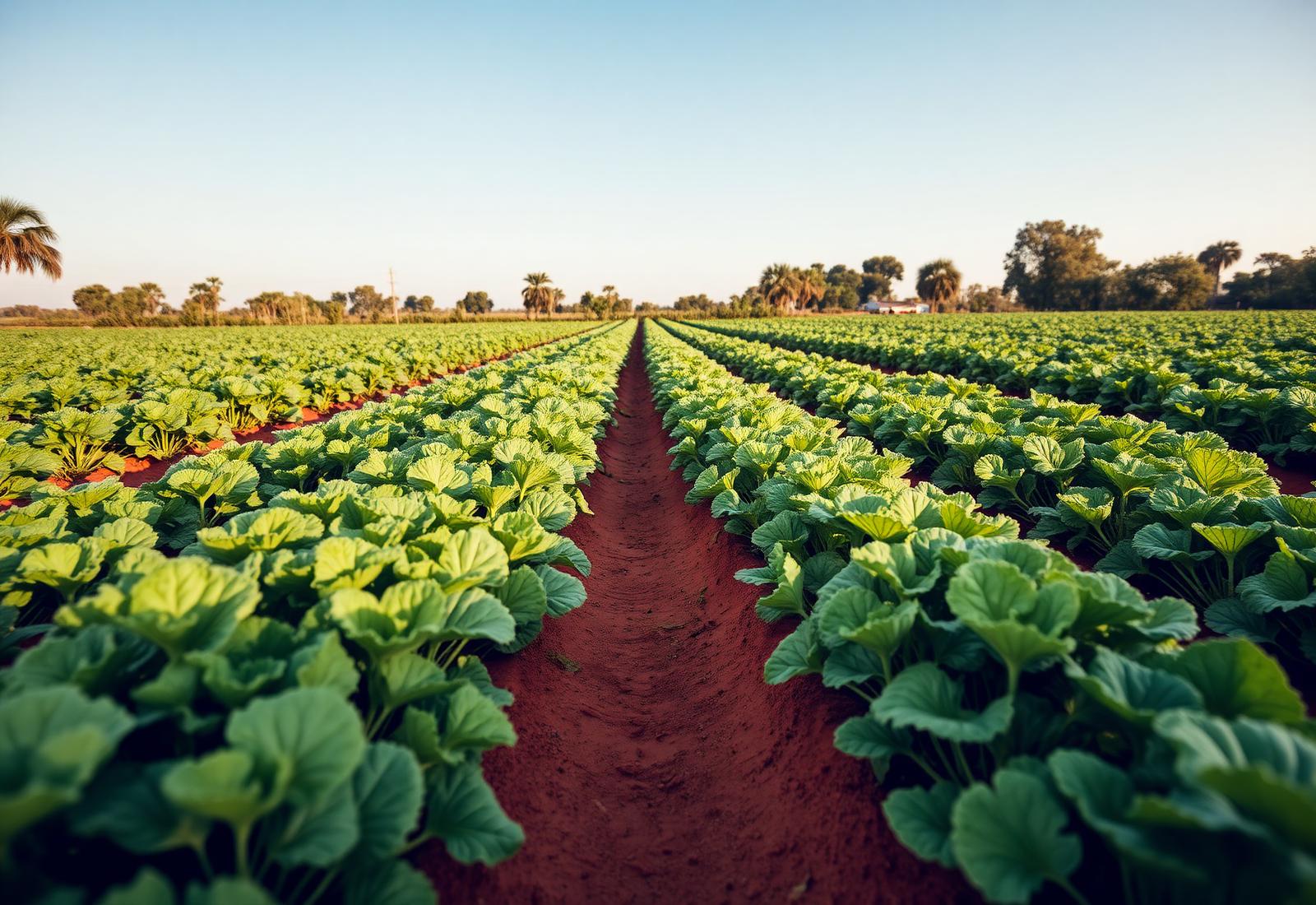 Rows of healthy green vegetables on the farm