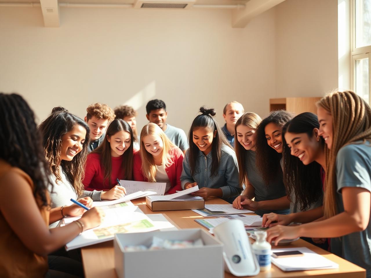 Diverse young people gathered together in support and teamwork
